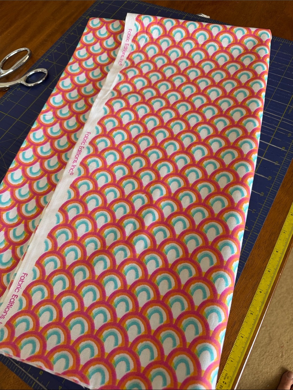 Rainbow Scallop Fabric Yardage - Pink & Aqua 2 yards